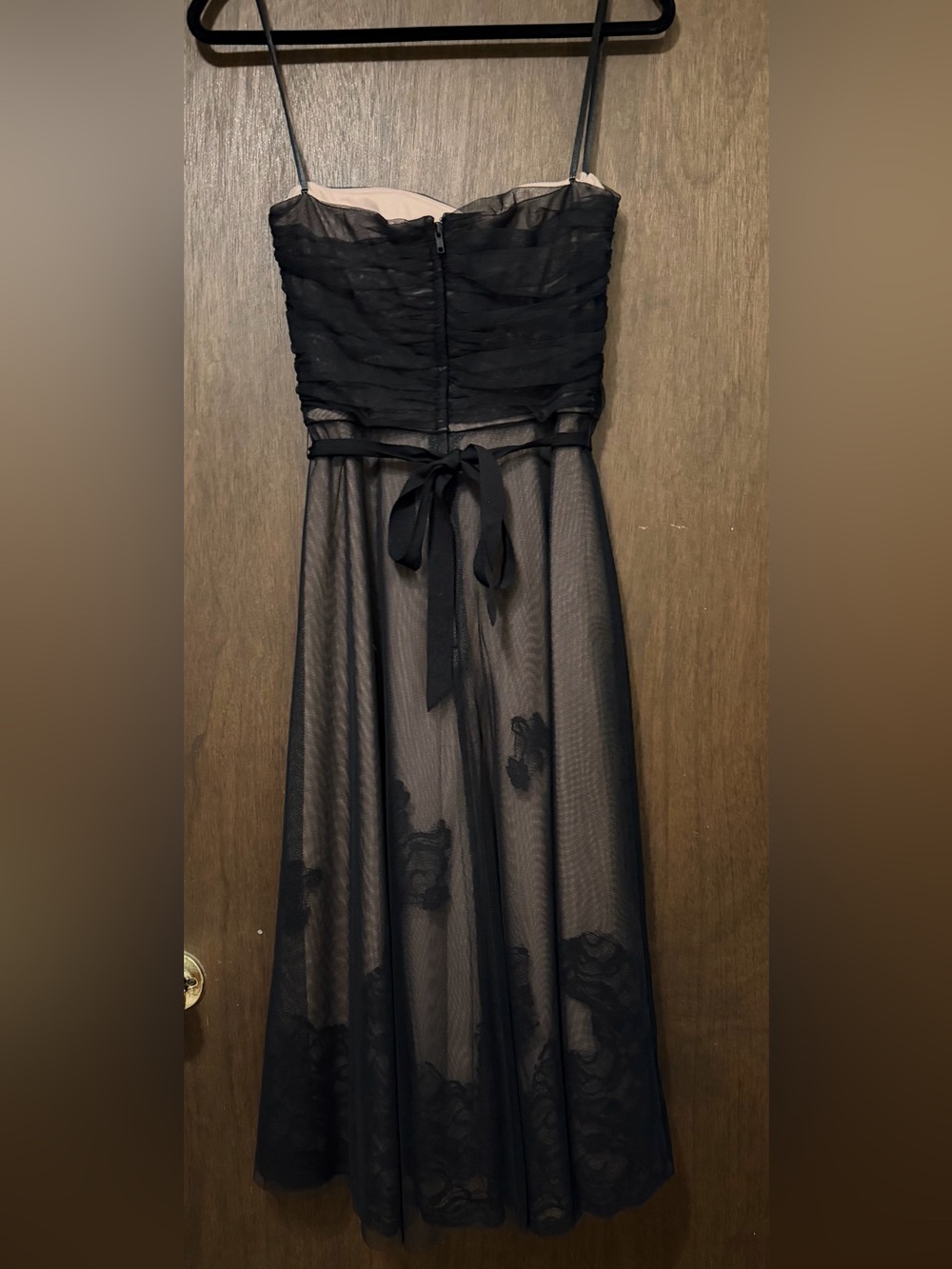 Strapless Black Lace-Overlay Midi Dress BCBGMaxAzria - Picture 2 of 5
